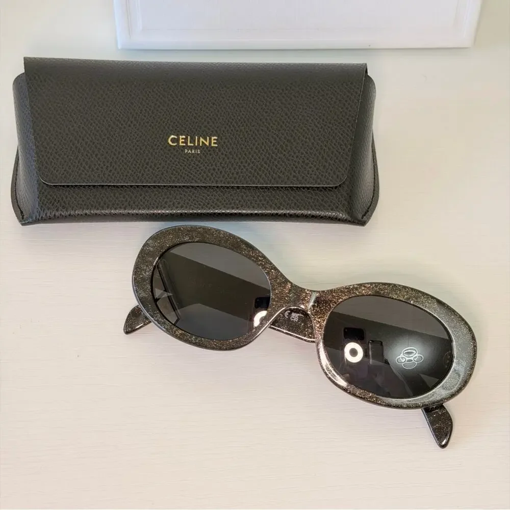 New! Celine Black Glitter Triomphe Sunglasses, CL40194U 03A, Authentic